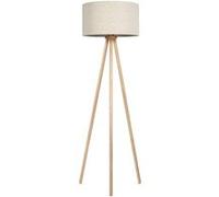 Lampadaire Tomons Lampadaire sur Pied LED en Bois à Trépied pour Salon Chambre Bureau Lin