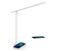 tomons Lampe de Bureau LED avec Chargeur Sans Fil, Lampe de Table Dimmable, 3 Couleur, 6 Niveaux de Luminosité, Connexion de Chargement USB, Fonction Mémoire, Commande Tactile, Minuterie, Blanc, 10W B