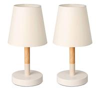 tomons Lampe de Chevet en Bois Une Paire, Lampe de Table Abat-Jour en Tissu Blanc, LED pour Chambre, Salon, Dortoir, Studio, Café - Beige