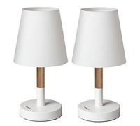 (Une Paire) Lampe de Chevet ou de Table en Bois, Abat-Jour en Tissu, Lampe LED pour Chambre, Salon, Dortoir, Studio, Café - Blanc