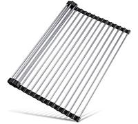 Tomorotec Égouttoir à Vaisselle Enroulable au-Dessus de l'évier, Accessoires d'évier de Cuisine, Gadget, Organiseur Multifonction, égouttoir Pliable en Acier Inoxydable, 45 x 32 cm (Noir)
