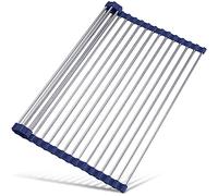 Tomorotec Égouttoir à vaisselle enroulable de 45 x 31,8 cm pour évier de cuisine, accessoires gadget, organiseur multifonction, égouttoir pliable en acier inoxydable