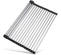 Tomorotec Égouttoir à Vaisselle Enroulable de 45 x 40 cm pour évier de Cuisine, Accessoires Gadget, Organiseur Multifonction, égouttoir Pliable en Acier Inoxydable