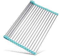 Tomorotec Égouttoir à Vaisselle Enroulable de 45 x 40 cm pour évier de Cuisine, Accessoires Gadget, Organiseur Multifonction, égouttoir Pliable en Acier Inoxydable (Vert)