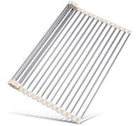 Tomorotec Égouttoir à Vaisselle Enroulable de 45 x 40 cm pour évier de Cuisine, Accessoires Gadget, Organiseur Multifonction, égouttoir Pliable en Acier Inoxydable (Blanc)