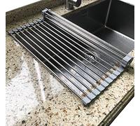 Tomorotec Égouttoir à Vaisselle Enroulable, égouttoir à Vaisselle au-Dessus de l'évier, égouttoir à Vaisselle Portable en Acier Inoxydable, Multifonction, Organiseur de Cuisine (Gris 45x30cm)