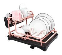 Tomorotec Égouttoir à Vaisselle et égouttoir en Aluminium avec Porte-ustensiles, égouttoir à Vaisselle à 2 Niveaux pour Cuisine, Tasses, Vaisselle (Or Rose Mat)