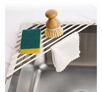 Tomorotec Égouttoir à vaisselle triangulaire compact recouvert de silicone pour coin d'évier - Organiseur et étagère de rangement pliable en acier inoxydable (couleur crème)