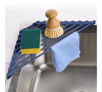 Tomorotec Égouttoir à Vaisselle Triangulaire Compact recouvert de Silicone pour Coin d'évier - Organiseur et étagère de Rangement Pliable en Acier Inoxydable (Bleu foncé)