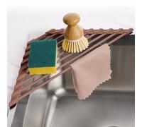 Tomorotec Égouttoir à Vaisselle Triangulaire Compact recouvert de Silicone pour Coin d'évier - Organiseur et étagère de Rangement Pliable en Acier Inoxydable (café)