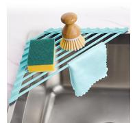 Tomorotec Égouttoir à vaisselle triangulaire compact recouvert de silicone pour coin d'évier - Organiseur et étagère de rangement pliable en acier inoxydable (vert menthe)