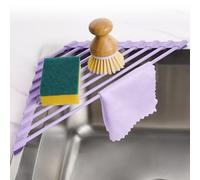 Tomorotec Égouttoir à Vaisselle Triangulaire Compact recouvert de Silicone pour Coin d'évier - Organiseur Pliable en Acier Inoxydable et étagère de Rangement (Violet Clair)