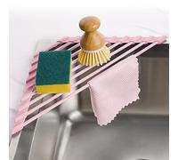Tomorotec - Égouttoir à Vaisselle Triangulaire Compact recouvert de Silicone - pour Coin d'évier - Organiseur de Rangement Pliable et étagère en Acier Inoxydable (Rose)
