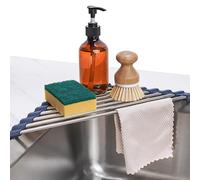 Tomorotec Égouttoir à Vaisselle Triangulaire Enroulable pour évier d'angle - Petit Format Pliable en Acier Inoxydable - Multifonctionnel - Organiseur de Rangement pour économiser de l'espace (Bleu