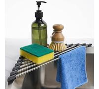 Tomorotec Égouttoir à Vaisselle Triangulaire Enroulable pour évier de Cuisine - Petit égouttoir Pliable en Acier Inoxydable - Dessous de Plat - Organiseur de Rangement pour économiser de l'espace