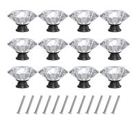Tomorotec Lot de 12 poignées de tiroir en verre cristal blanc de 40 mm avec base noire pour des styles modernes et classiques, facile à installer, décoration d'intérieur élégante avec matériel durable