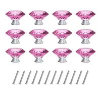 Tomorotec Lot de 12 poignées de tiroir en verre cristal rose de 30 mm avec base argentée pour des styles modernes et classiques, facile à installer, décoration d'intérieur élégante avec matériel