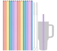 Tomorotec Lot de 15 pailles réutilisables en silicone avec 2 brosses, pour gobelets Stanley de 1200 ml, 850 ml, 591 ml, 30 cm de long, personnalisables pour divers boissons, passent au lave-vaisselle,