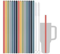 Tomorotec Lot de 15 pailles réutilisables en silicone de 30,5 cm et brosses de nettoyage pour gobelets Stanley 1184 ml, 850,5 g, 591 ml, sans bruit, sans BPA, en silicone de qualité alimentaire,