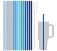 Tomorotec Lot de 15 pailles réutilisables en silicone de 30,5 cm pour gobelets Stanley de 50,8 à 76,2 ml, 1184 ml avec 2 brosses de nettoyage, sans BPA, pailles flexibles de qualité alimentaire pour