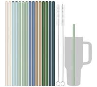 Tomorotec Lot de 15 pailles réutilisables en silicone de 30,5 cm pour gobelets Stanley de 50,8 à 76,2 ml, 1184 ml avec 2 brosses de nettoyage, sans BPA, pailles flexibles de qualité alimentaire pour