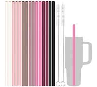 Tomorotec Lot de 15 pailles réutilisables en silicone de 31 cm avec brosses de nettoyage pour gobelets Stanley de 1200 ml, 850 ml, 591 ml, sans bruit, sans BPA, en silicone de qualité alimentaire,