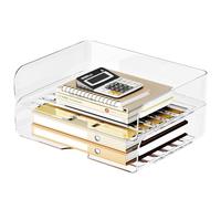 Tomorotec Lot de 2 corbeilles à courrier de Bureau, Format A4, empilables en Pet Transparent, Organiseur de Documents de Bureau, Support de Rangement de Livres, Charge latérale, Support d'empilage