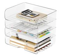 Tomorotec Lot de 4 corbeilles à courrier de Bureau empilables Transparentes en Pet - Format A4 - Organiseur de Documents de Bureau - Support de Rangement pour Livres - Charge latérale antidérapante -