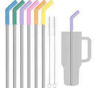 Tomorotec Lot de 6 pailles en acier inoxydable avec pointe en silicone pour gobelets Stanley de 1200 ml avec 2 brosses de nettoyage, 33 cm de long, sans BPA, saines et sûres pour une utilisation en