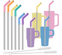 Tomorotec Lot de 6 pailles réutilisables en acier inoxydable avec embout en silicone 3 tailles (arc-en-ciel)