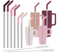 Tomorotec Lot de 6 pailles réutilisables en acier inoxydable avec embout en silicone 3 tailles (dégradé)