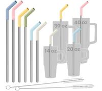 Tomorotec Lot de 6 pailles réutilisables en acier inoxydable avec embouts en silicone, 3 tailles compatibles avec les gobelets Stanley 1200 ml, 850,5 g, 591 ml, 414 ml, passent au lave-vaisselle,