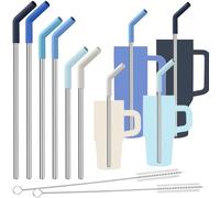 Tomorotec Lot de 6 pailles réutilisables en acier inoxydable avec embouts en silicone, 3 tailles compatibles avec les gobelets Stanley 1200 ml, 850,5 g, 591 ml, 414 ml, passent au lave-vaisselle,