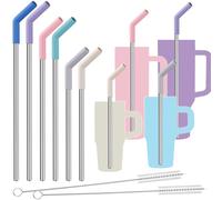 Tomorotec Lot de 6 pailles réutilisables en acier inoxydable avec pointe en silicone, 3 tailles, pailles en métal pour gobelets Stanley Quencher de 1200 ml, 850,5 g, 590 ml, 414 ml, brosses de