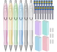 Tomorotec Lot de 6 porte-mines 0,5 mm + 16 mines de rechange + 4 gommes + 6 gommes à capuchon - 6 couleurs pastel