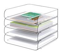 Tomorotec Lot de corbeilles à courrier de bureau, format A4, empilables en PET transparent, organiseur de documents de bureau, support de rangement pour livres, chargement latéral, support empilable,