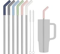 Tomorotec Morandi Colors Lot de 6 pailles en acier inoxydable avec pointe en silicone pour gobelets Stanley de 887 ml avec 2 brosses de nettoyage, sans BPA, 25,4 cm de long, compatibles avec Adventure