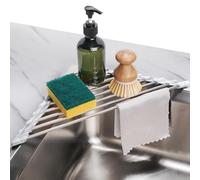 Tomorotec Triangle Égouttoir à Vaisselle Enroulable pour Coin d'évier - Petit, Pliable, en Acier Inoxydable, égouttoir de Cuisine Multifonction, Dessous de Plat, Organiseur antirouille, étagère