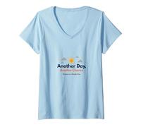 Tomorrow Needs You : Another Day, Another Chance Inspiration T-Shirt avec Col en V, Femme, Bleu Céleste, S