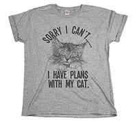 TOMORROWS Men's Unisex Cat Sorry I Can't&Hellip; I Have Plans with My Cat Grey T-Shirts Grey M