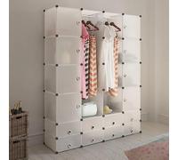 Tomostar Armoire Penderie Modulable, Armoire de Chambre Garde-Robe Étagère de Rangement Cube 18 Compartiments Blanc 37x146x180,5 cm
