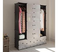 Tomostar Armoire Penderie Modulable, Armoire de Chambre Garde-Robe Étagère de Rangement Cube 18 Compartiments Noir et Blanc 37x146x180,5cm