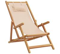 Tomostar Chaise Longue Pliante en Bois, Bain de Soleil Transat Chilienne Beige Bois Massif d'eucalyptus et Tissu
