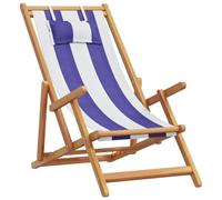 Tomostar Chaise Longue Pliante en Bois, Bain de Soleil Transat Chilienne Bleu et Blanc Bois d'eucalyptus/Tissu