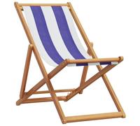 Tomostar Chaise Longue Pliante en Bois, Bain de Soleil Transat Chilienne Bleu et Blanc Bois d'eucalyptus/Tissu