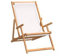 Tomostar Chaise Longue Pliante en Bois, Bain de Soleil Transat Chilienne Bois de Teck Solide Crème