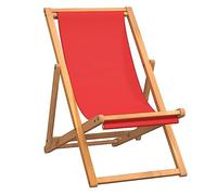 Tomostar Chaise Longue Pliante en Bois, Bain de Soleil Transat Chilienne Bois de Teck Solide Rouge