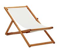 Tomostar Chaise Longue Pliante en Bois, Bain de Soleil Transat Chilienne Bois d'eucalyptus et Tissu Blanc crème