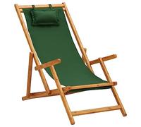 Tomostar Chaise Longue Pliante en Bois, Bain de Soleil Transat Chilienne Bois d'eucalyptus Solide et Tissu Vert