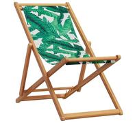 Tomostar Chaise Longue Pliante en Bois, Bain de Soleil Transat Chilienne Motif de Feuilles Bois d'eucalyptus/Tissu